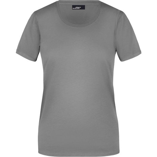 ein frauen grau t - hemd mit kurzen ärmeln Ladies' Basic-T - Leicht tailliertes T-Shirt aus Single Jersey (Bild 1)