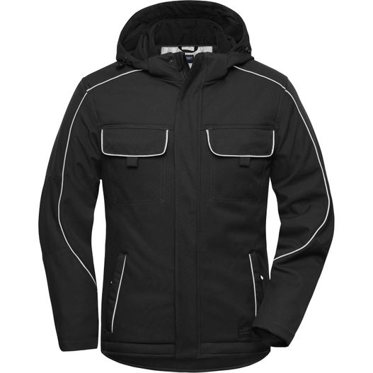 eine schwarze jacke mit kapuze und reißverschluss Workwear Softshell Padded Jacket - SOLID - - Professionelle Softshelljacke mit warmem Innenfutter und hochwertigen Details im cleanen Look (Bild 1)