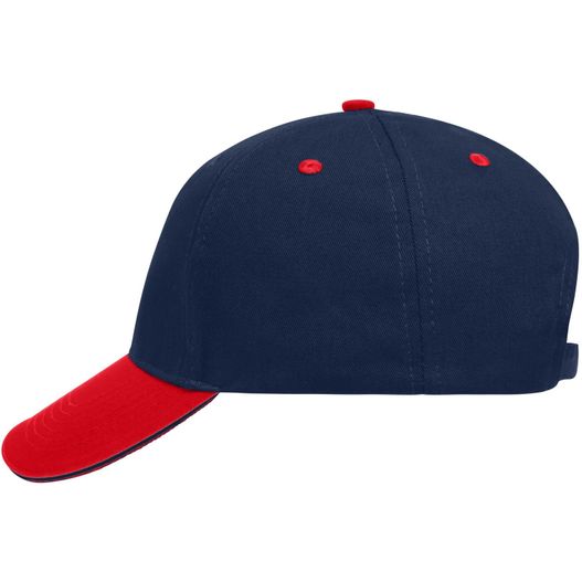 eine baseballkappe mit einem roten peak 5 Panel Sandwich Cap - Sandwich Cap in zahlreichen Farbvarianten (Bild 1)