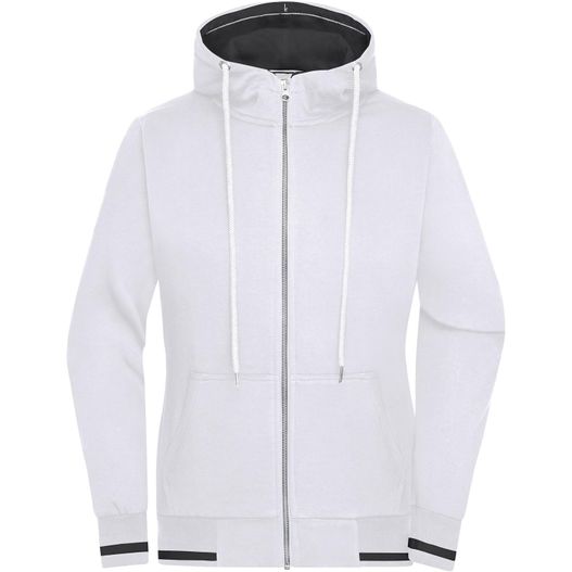 ein weißer kapuzenpullover mit schwarzem reißverschluss Ladies' Club Sweat Jacket - Sweatjacke mit Reißverschluss und Kapuze (Bild 1)