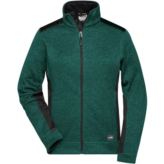 eine grüne jacke mit schwarzen trimmen und einem reißverschluss Ladies' Knitted Workwear Fleece Jacket - STRONG - - Pflegeleichte Strickfleece Jacke im Materialmix (Bild 1)