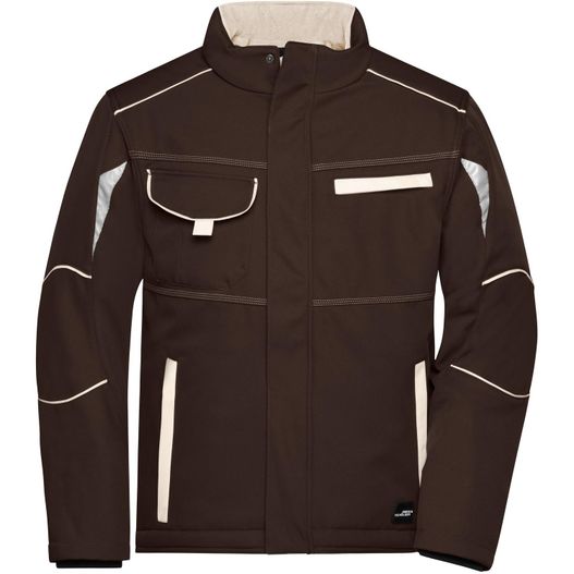 eine braune jacke mit weißen trimmen und einem weißen kragen Workwear Softshell Padded Jacket - COLOR - - Funktionelle Softshelljacke mit warmem Innenfutter (Bild 1)