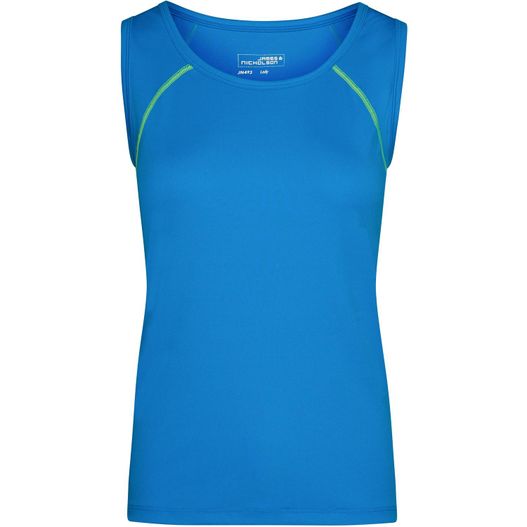 ein damen blaues tank-top mit neon grün trim Ladies' Sports Tanktop - Funktionstop für Fitness und Sport (Bild 1)