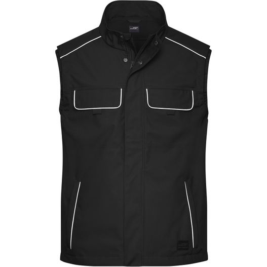 eine schwarze weste mit weißen pips und taschen Workwear Softshell Light Vest - SOLID - - Professionelle, leichte Softshellweste im cleanen Look mit hochwertigen Details (Bild 1)