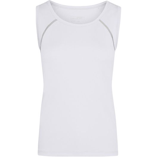 ein weißes tanktop mit einem silbernen streifen Ladies' Sports Tanktop - Funktionstop für Fitness und Sport (Bild 1)