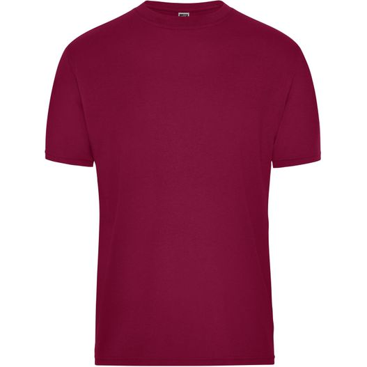 ein maroon t shirt mit einem weißen logo auf der brust Men's BIO Workwear T-Shirt - Strapazierfähiges und pflegeleichtes T-Shirt (Bild 1)