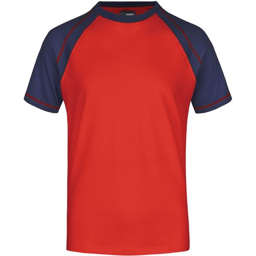 ein rotes und blaues hemd mit schwarzem streifen Men's Raglan-T - T-Shirt in sportlicher, zweifarbiger Optik (Bild 1)