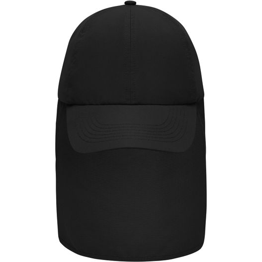 ein schwarzer hut mit einem schwarzen visier 6 Panel Cap with Neck Guard - 6 Panel Cap mit extra langem Nackenschutz (Bild 1)