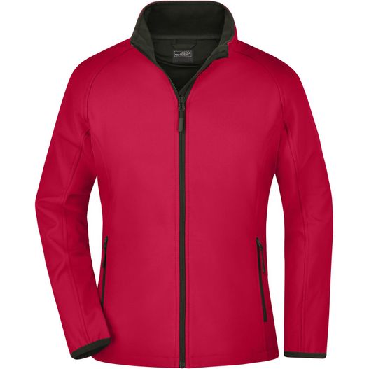 eine rote jacke mit schwarzen trimmen und einem schwarzen reißverschluss Ladies' Promo Softshell Jacket - Softshelljacke für Promotion und Freizeit (Bild 1)