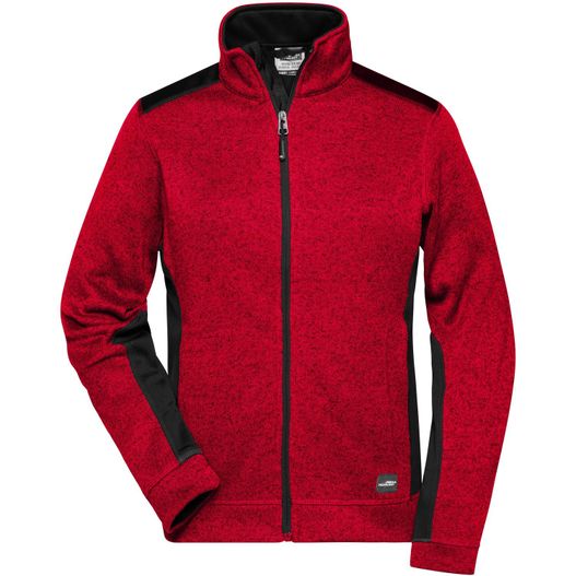 eine rote jacke mit schwarzen trimmen und einem reißverschluss Ladies' Knitted Workwear Fleece Jacket - STRONG - - Pflegeleichte Strickfleece Jacke im Materialmix (Bild 1)