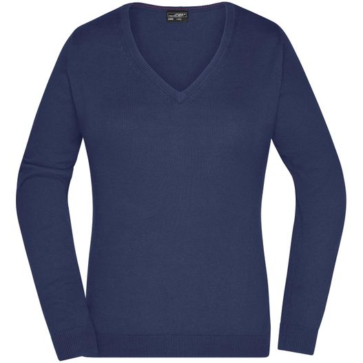 ein frauen navy pullover mit v-hals Ladies' V-Neck Pullover - Klassischer Baumwoll-Pullover (Bild 1)
