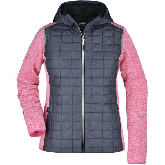 frauenjacke mit kapuze und rosa ärmel Ladies' Knitted Hybrid Jacket - Strickfleecejacke im stylischen Materialmix (Bild 1)