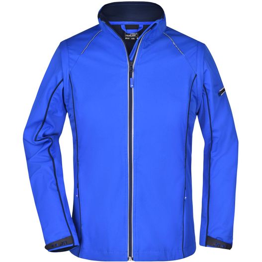 eine blaue jacke mit einem reißverschlusskragen Ladies' Zip-Off Softshell Jacket - 2 in 1 Jacke mit abzippbaren Ärmeln (Bild 1)