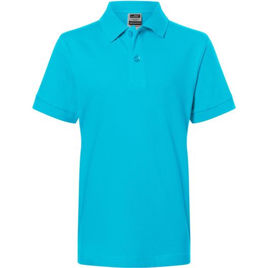 ein blaues poloshirt mit einem weißen logo auf der brust Classic Polo Junior - Hochwertiges Polohemd mit Armbündchen (Bild 1)