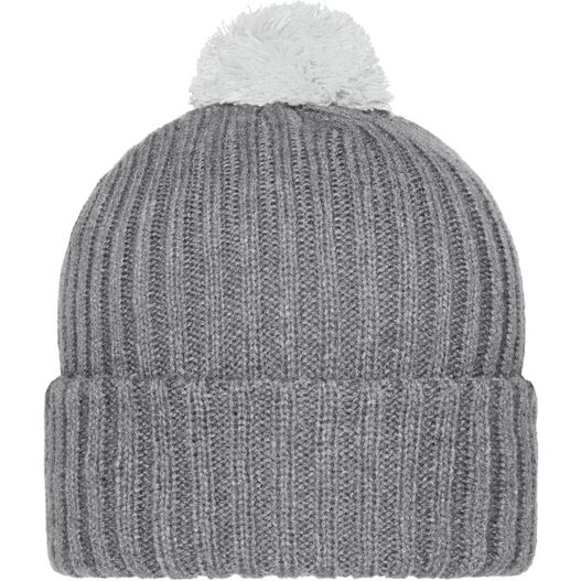 ein grauer hut mit einem pom pom oben Knitted Cap with Pompon - Trendige Pomponmütze in vielen Farben (Bild 1)