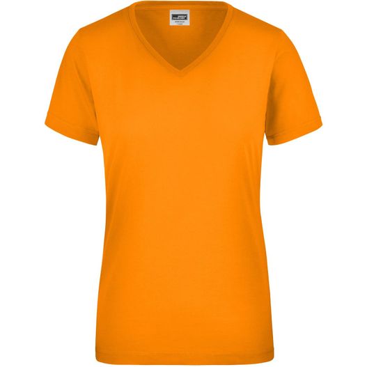 ein orange frauen v - hals t - shirt Ladies' Signal Workwear T-Shirt - Strapazierfähiges und pflegeleichtes T-Shirt in Signalfarben (Bild 1)