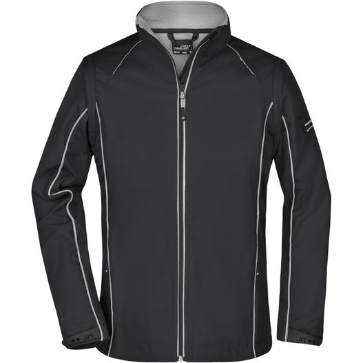 eine schwarze jacke mit einem weißen reißverschluss Ladies' Zip-Off Softshell Jacket - 2 in 1 Jacke mit abzippbaren Ärmeln (Bild 1)