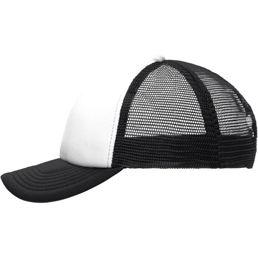einen schwarzen und weißen hut mit einem weißen visier 5 Panel Polyester Mesh Cap for Kids - Trendiges 5 Panel Mesh Cap in zahlreichen Farbvarianten (Bild 1)