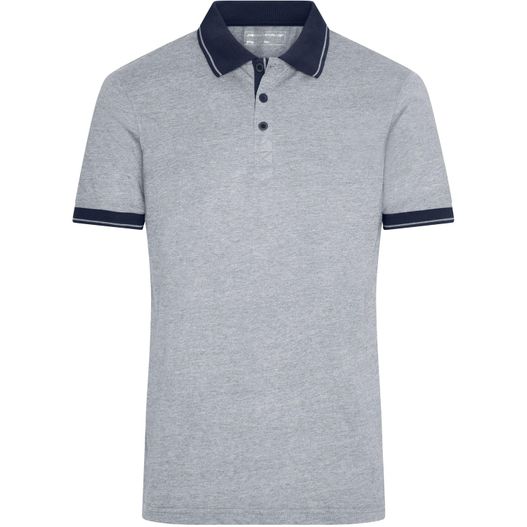 ein graues poloshirt mit einem marinekragen Men's Heather Polo - Melange Polo mit modischen Details (Bild 1)