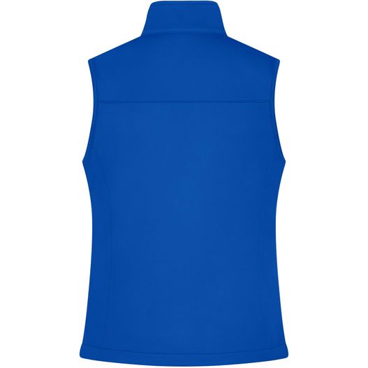 die rückseite einer blauen weste mit einem weißen logo darauf Ladies' Softshell Vest - Klassische Softshellweste im sportlichen Design aus recyceltem Polyester (Bild 1)