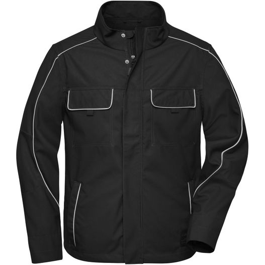 eine schwarze jacke mit weißen pips und einem reißverschlusskragen Workwear Softshell Light Jacket - SOLID - - Professionelle, leichte Softshelljacke im cleanen Look mit hochwertigen Details (Bild 1)