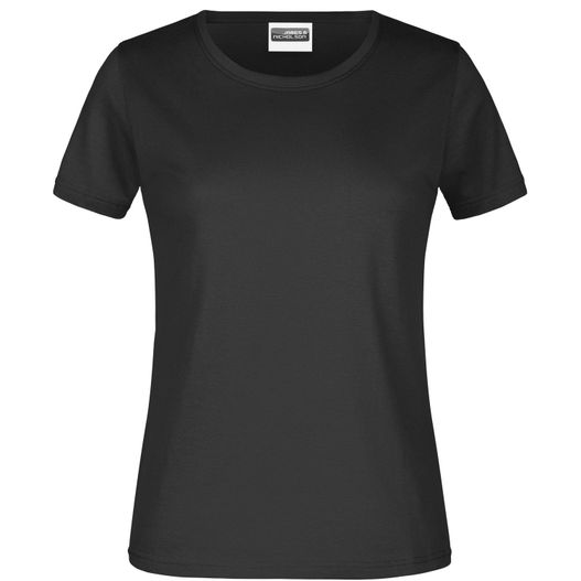 ein schwarzes t-shirt mit einem weißen logo auf der brust Promo-T Lady 150 - Klassisches T-Shirt (Bild 1)