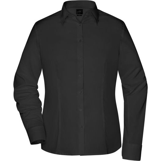 ein schwarzes hemd mit langem ärmel Ladies`Shirt Slim Fit - Modisch tailliertes Cityhemd und Damenbluse (Bild 1)