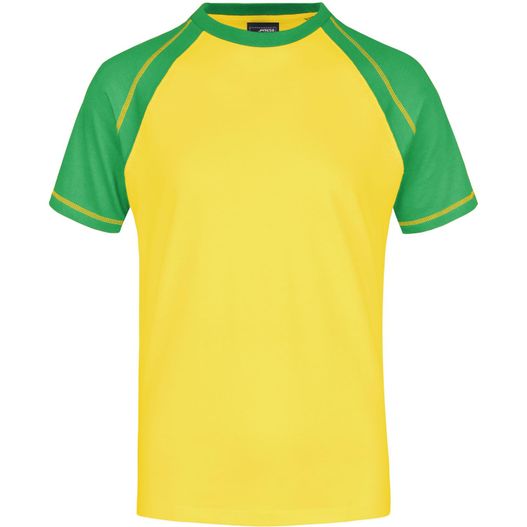 gelbes und grünes t-shirt mit grünem kontrast Men's Raglan-T - T-Shirt in sportlicher, zweifarbiger Optik (Bild 1)
