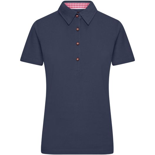 ein frauen poloshirt mit einem karierten kragen Ladies' Traditional Polo - Klassisches Polo im Trachtenlook (Bild 1)
