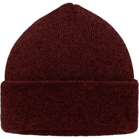 ein burgundy mütze auf einem weißen hintergrund Melange Beanie - Melierte Strickmütze mit Umschlag (Bild 1)