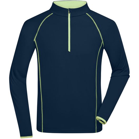 navy und limettenhälfte - zip pullover Men's Sports Shirt Longsleeve - Langarm Funktionsshirt für Fitness und Sport (Bild 1)