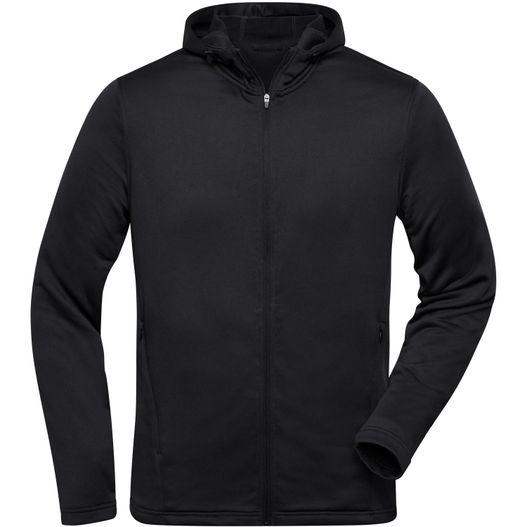 eine schwarze jacke mit kapuze auf Men's Sports Zip Hoody - Modische Kapuzenjacke aus 100% recyceltem Polyester für Sport und Freizeit (Bild 1)