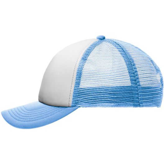 einen blauen und weißen hut mit einem netzrücken 5 Panel Polyester Mesh Cap for Kids - Trendiges 5 Panel Mesh Cap in zahlreichen Farbvarianten (Bild 1)