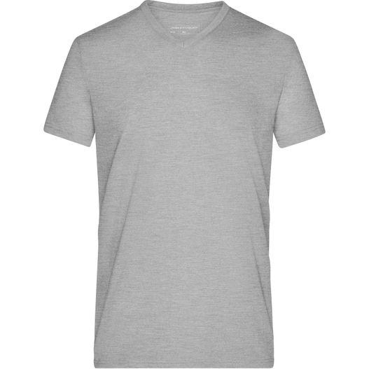 ein graues t-shirt mit einem weißen logo auf der brust Men's Heather T-Shirt - Modisches T-Shirt mit V-Ausschnitt (Bild 1)