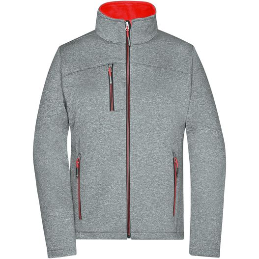 eine graue jacke mit roten reißverschluss und einem reißverschlusskragen Ladies' Softshell Jacket - Softshelljacke in Melange-Optik (Bild 1)