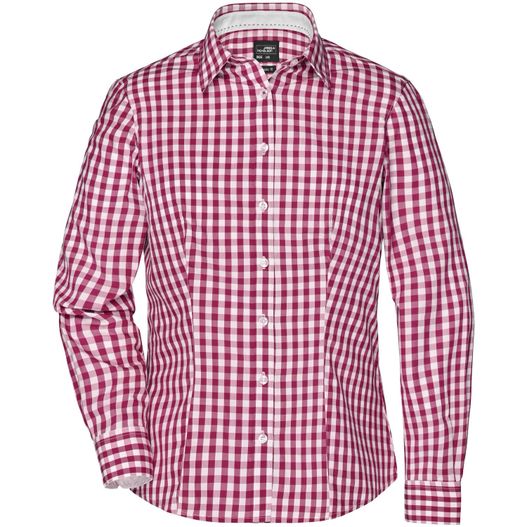 Ladies' Checked Blouse - Modisches Karoshirt mit Uni-Einsätzen an Kragen und Manschette (Bild 1)