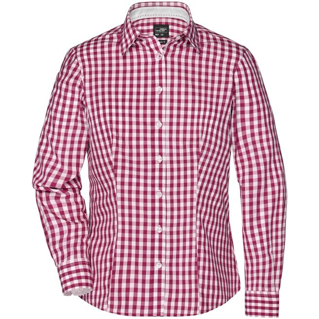 Ladies' Checked Blouse - Modisches Karoshirt mit Uni-Einsätzen an Kragen und Manschette