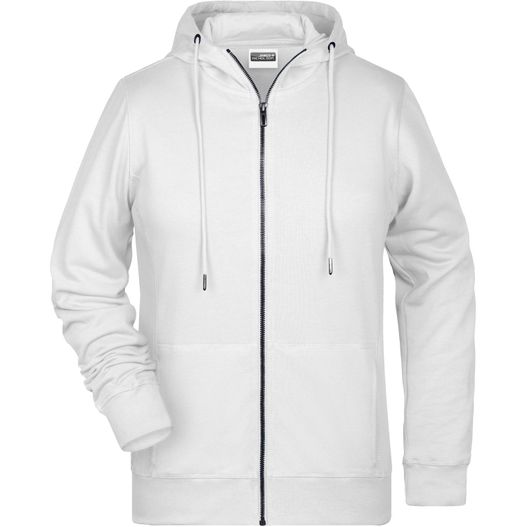 ein weißer reißverschluss hoodie mit einem kapuze auf der vorderseite Ladies' Zip Hoody - Sweatjacke mit Kapuze und Reißverschluss (Bild 1)