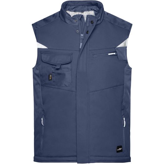 eine blaue weste mit einem weißen kragen und taschen Craftsmen Softshell Vest - STRONG - - Professionelle Softshellweste mit warmem Innenfutter (Bild 1)