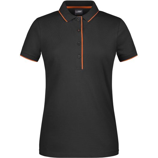 ein schwarzes poloshirt mit orangen pips Ladies' Polo Stripe - Klassisches Polo mit Kontraststreifen (Bild 1)