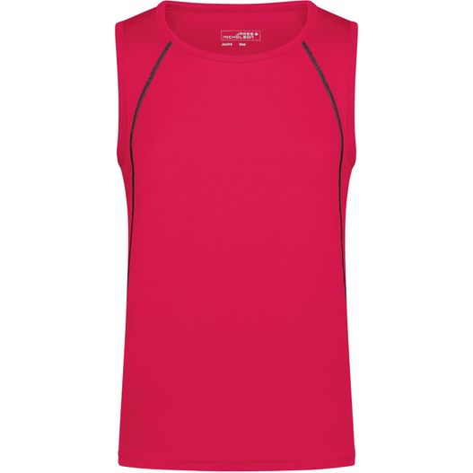 ein weibliches rotes top mit einem schwarzen pipk Men's Sports Tanktop - Funktionstop für Fitness und Sport (Bild 1)