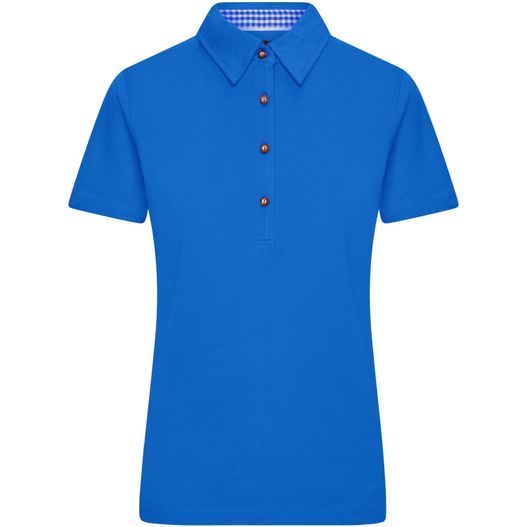 ein frauenblaues poloshirt mit kariertem kragen Ladies' Traditional Polo - Klassisches Polo im Trachtenlook (Bild 1)