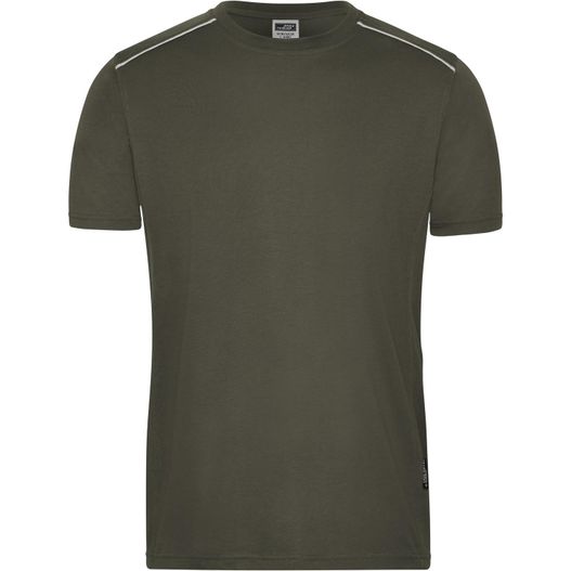 ein grünes t-shirt mit reißverschluss Men's Workwear T-Shirt - SOLID - - Strapazierfähiges und pflegeleichtes T-shirt mit Kontrastpaspel (Bild 1)