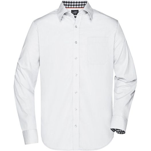 Men's Plain Shirt - Modisches Shirt mit Karo-Einsätzen an Kragen und Manschette (Bild 1)