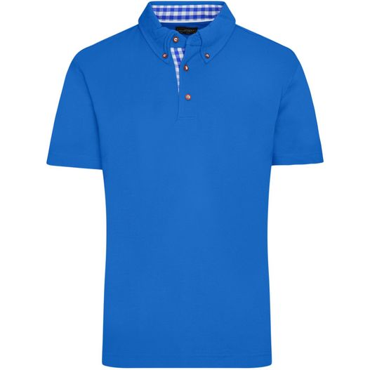 ein blaues poloshirt mit einem karierten kragen Men's Traditional Polo - Klassisches Polo im Trachtenlook (Bild 1)