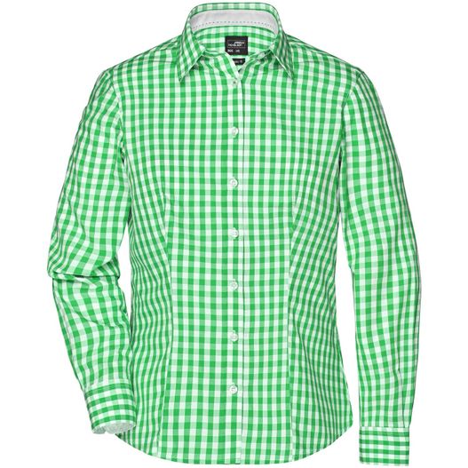 Ladies' Checked Blouse - Modisches Karoshirt mit Uni-Einsätzen an Kragen und Manschette (Bild 1)