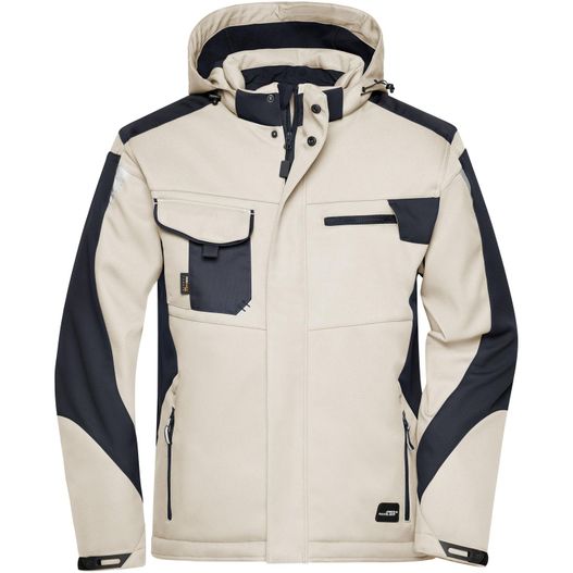 eine weiße und schwarze jacke mit kapuze Craftsmen Softshell Jacket - STRONG - - Professionelle Softshelljacke mit warmem Innenfutter (Bild 1)