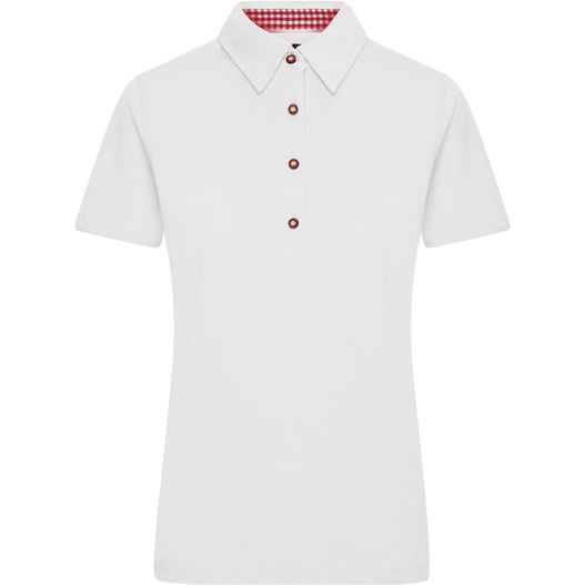 ein weißes poloshirt mit einem karierten kragen Ladies' Traditional Polo - Klassisches Polo im Trachtenlook (Bild 1)