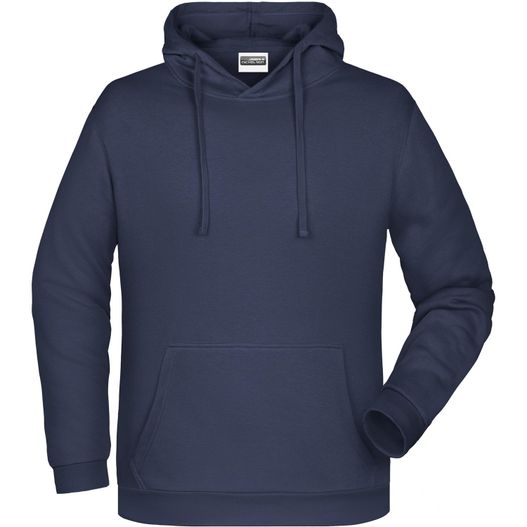 ein navy hoodie mit einem weißen logo auf der vorderseite Men's Promo Hoody - Klassisches Kapuzensweat (Bild 1)