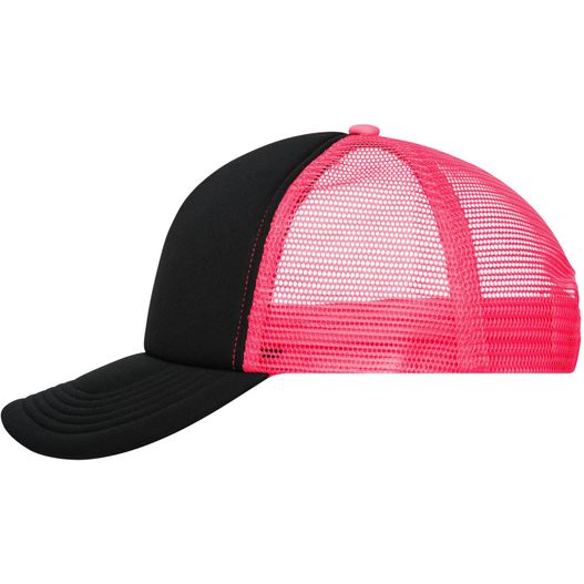 ein schwarzer und rosa hut mit einem netzrücken 5 Panel Polyester Mesh Cap - Trendiges 5 Panel Mesh Cap in zahlreichen Farbvarianten (Bild 1)